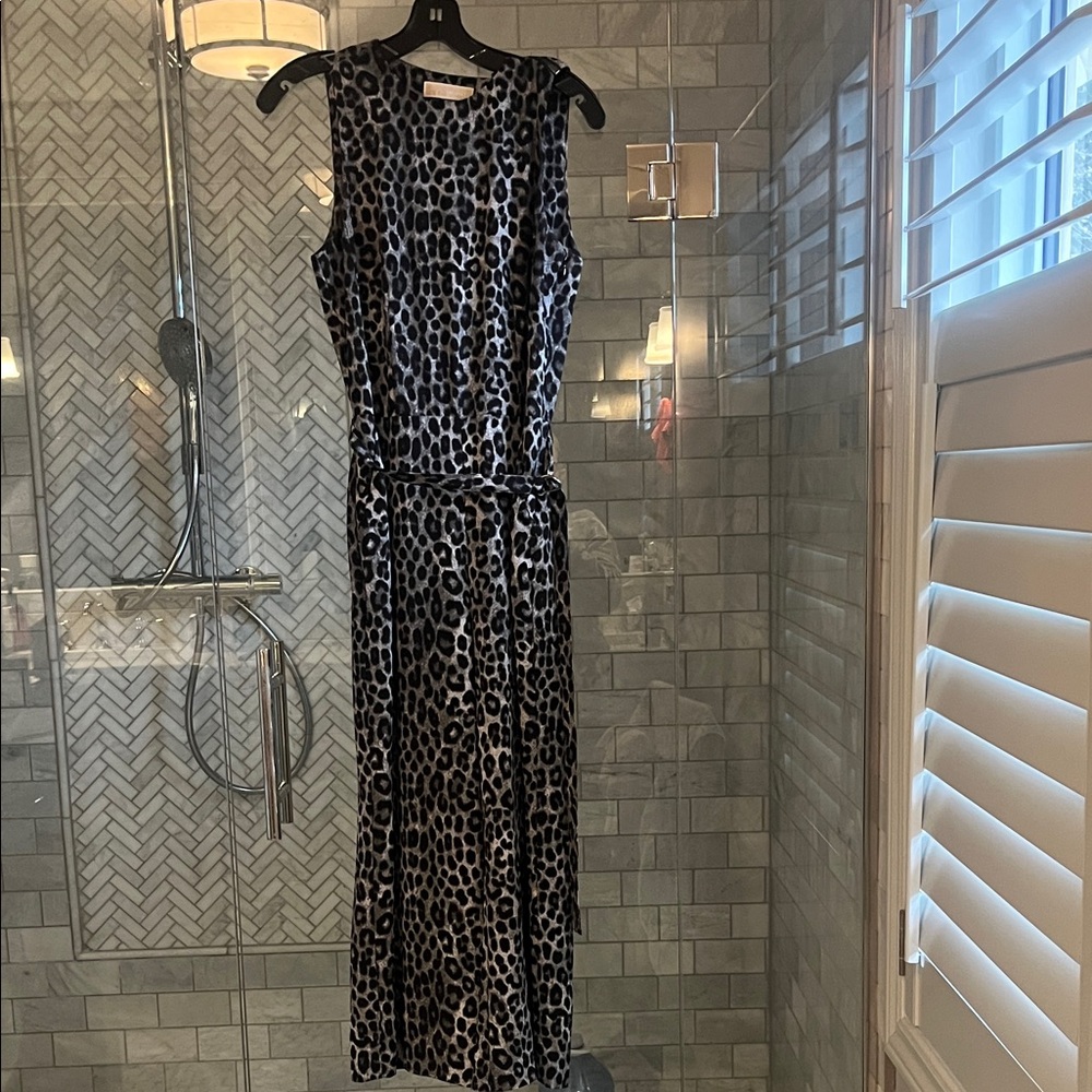 Michael Kors Black and Gray Animal Print pant suit with belt